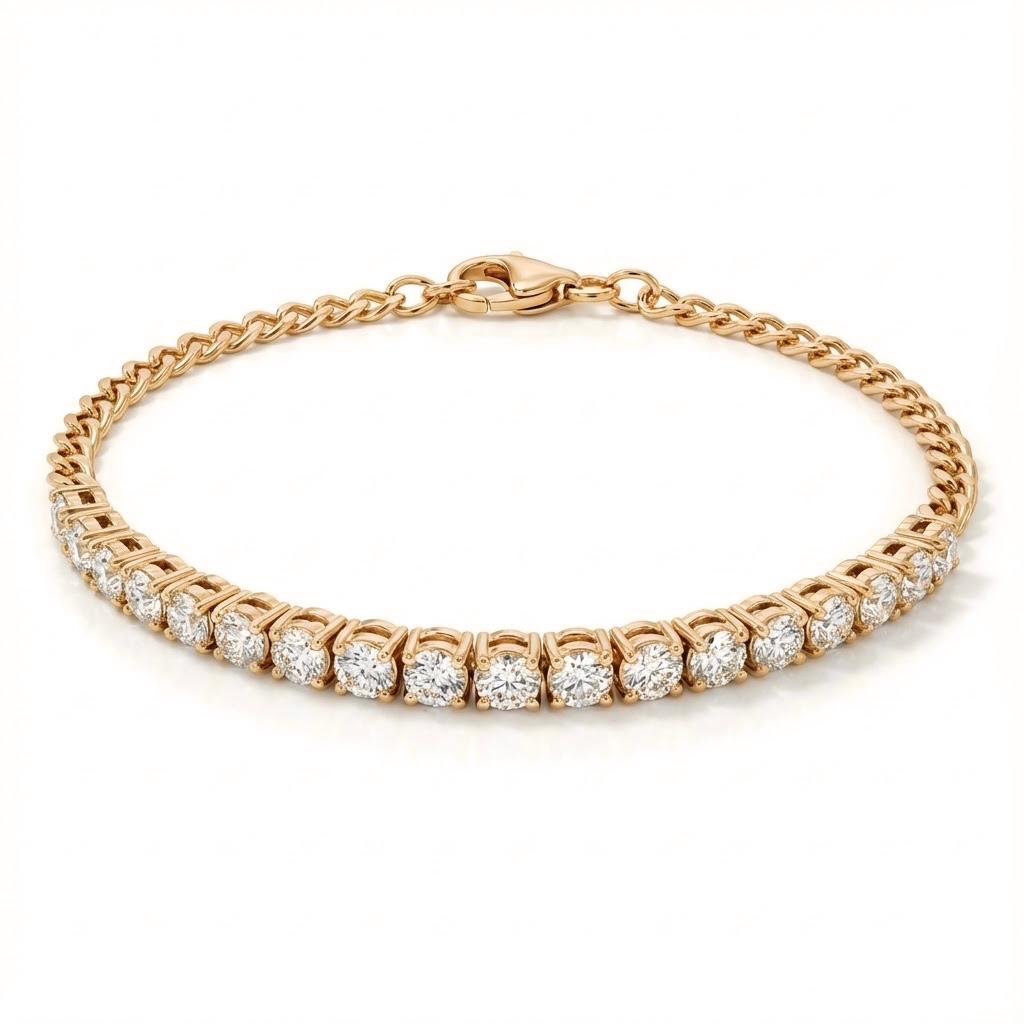 צמיד חצי טניס יהלומים טבעיים 1.50 קראט צבע F ניקיון VS זהב 14K רוז גולד מק״ט Y17