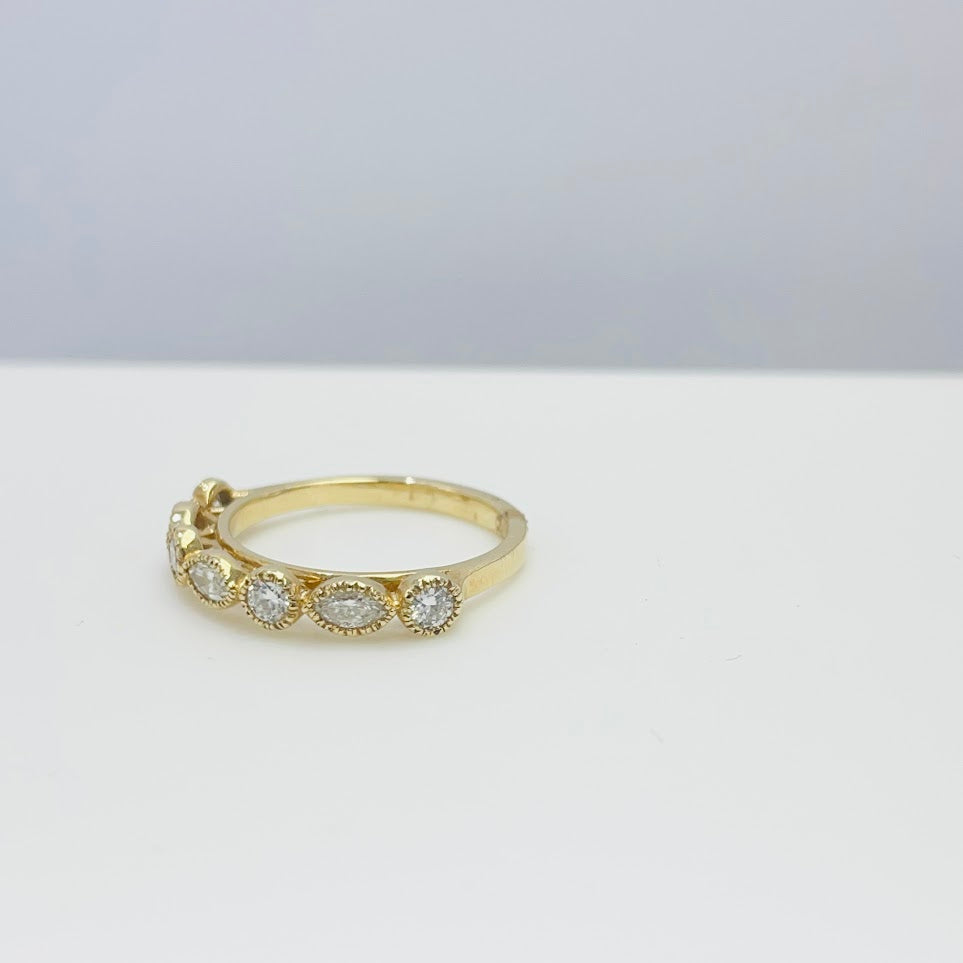 טבעת זהב צהוב 14K שיבוץ וינטג פס מרקיזות 0.50 קראט צבעF נקיון VS מק"ט R 2176