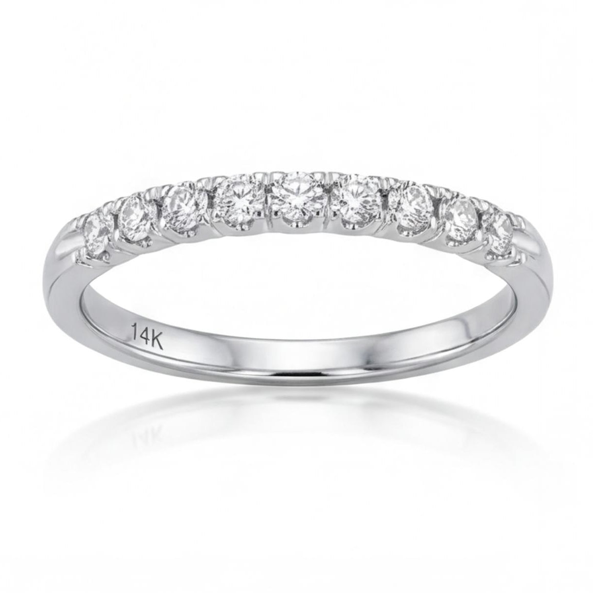 טבעת חצי פס זהב 14K לבן יהלומים מק״ט 976