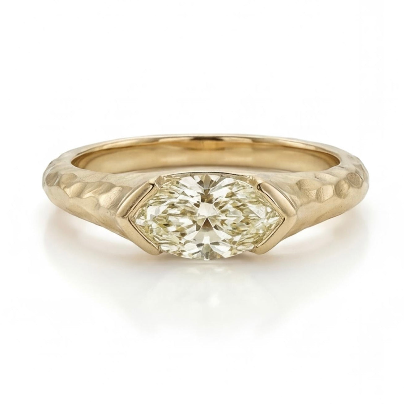 טבעת טקסטורה זהב 14K צהוב יהלום טבעי 1.00 קראט מק״ט 1019