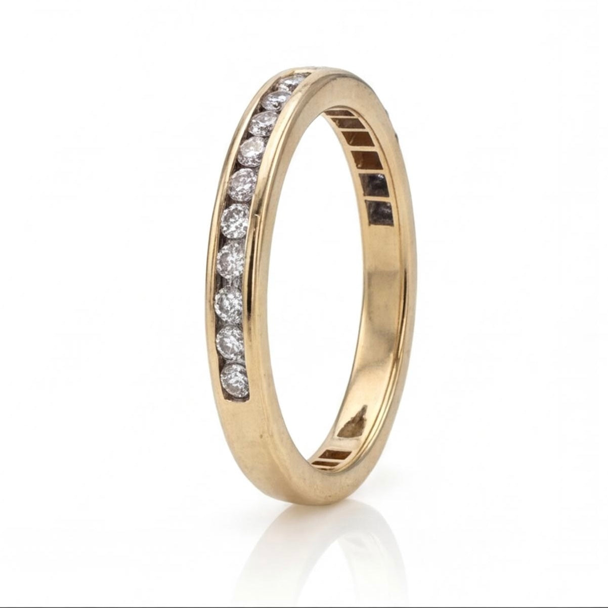 טבעת חצי פס זהב 14K צהוב יהלומים מק״ט 978