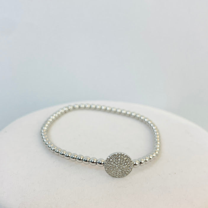 צמיד גמיש כדורי זהב לבן 14K משובץ 0.19 קראט יהלומים טבעיים צבע F נקיון VS מק"ט 382