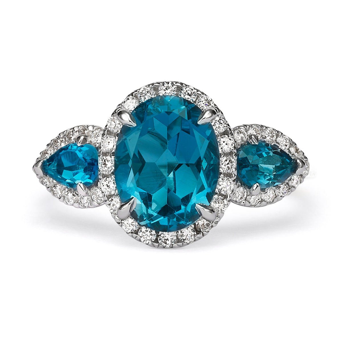 טבעת יהלומים ובלו טופז