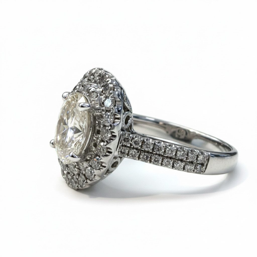 טבעת זהב 18K יהלום אובל טבעי 1.80 קראט מק״ט E300