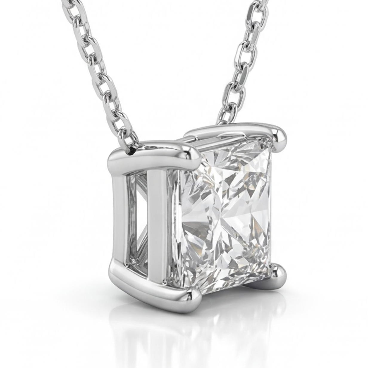 שרשרת זהב 14K לבן יהלום סוליטר פרינסס טבעי 0.59 קראט מק״ט 1006