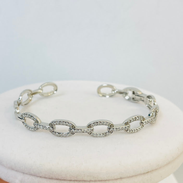 צמיד חוליות קשיח זהב לבן 14K משובץ 0.54 קראט יהלומים טבעיים צבע F נקיון VS מק"ט 370