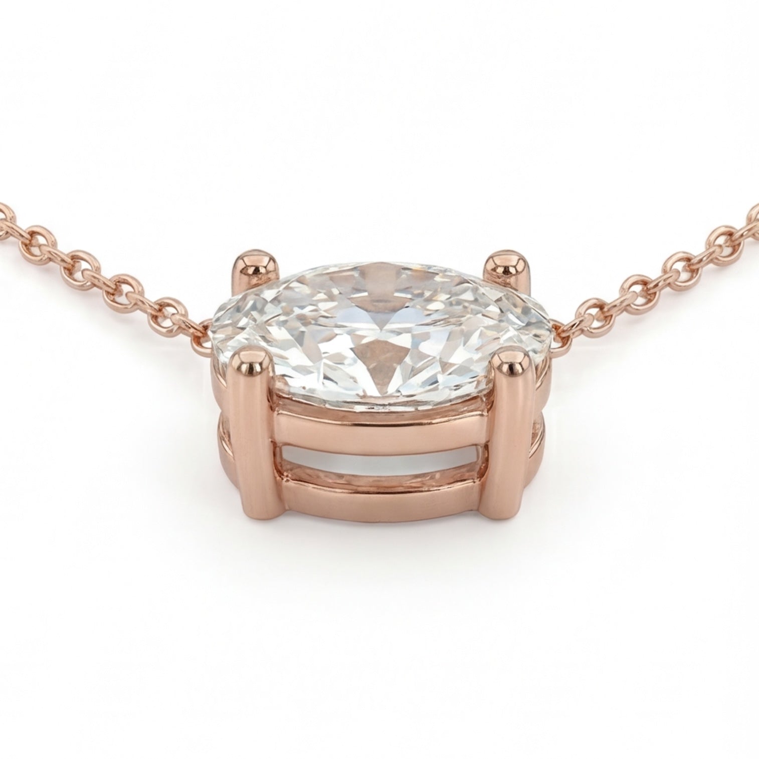 שרשרת זהב 14K רוז גולד יהלום אובל טבעי 0.40 קראט מק״ט 1013