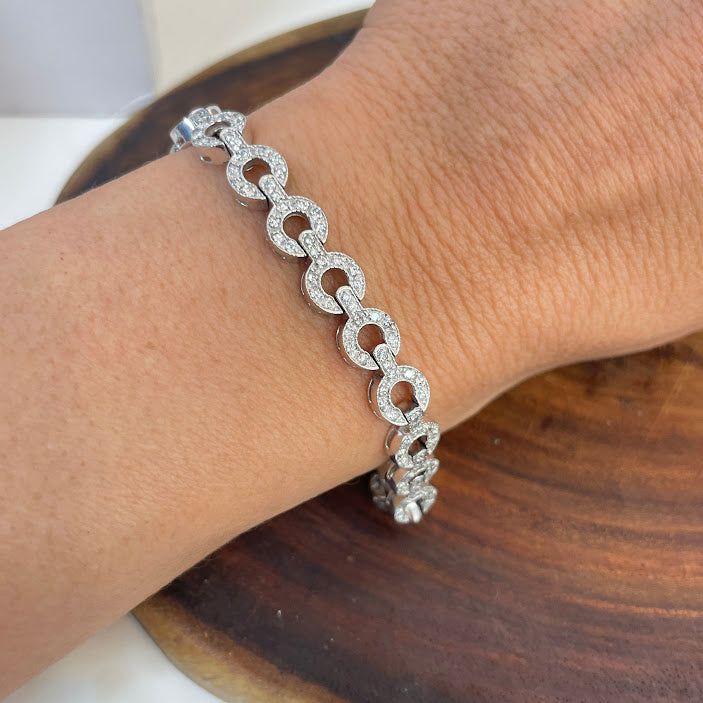 צמיד עיגולים זהב לבן 14K משובץ 2.00 קראט יהלומים טבעיים מק"ט 434