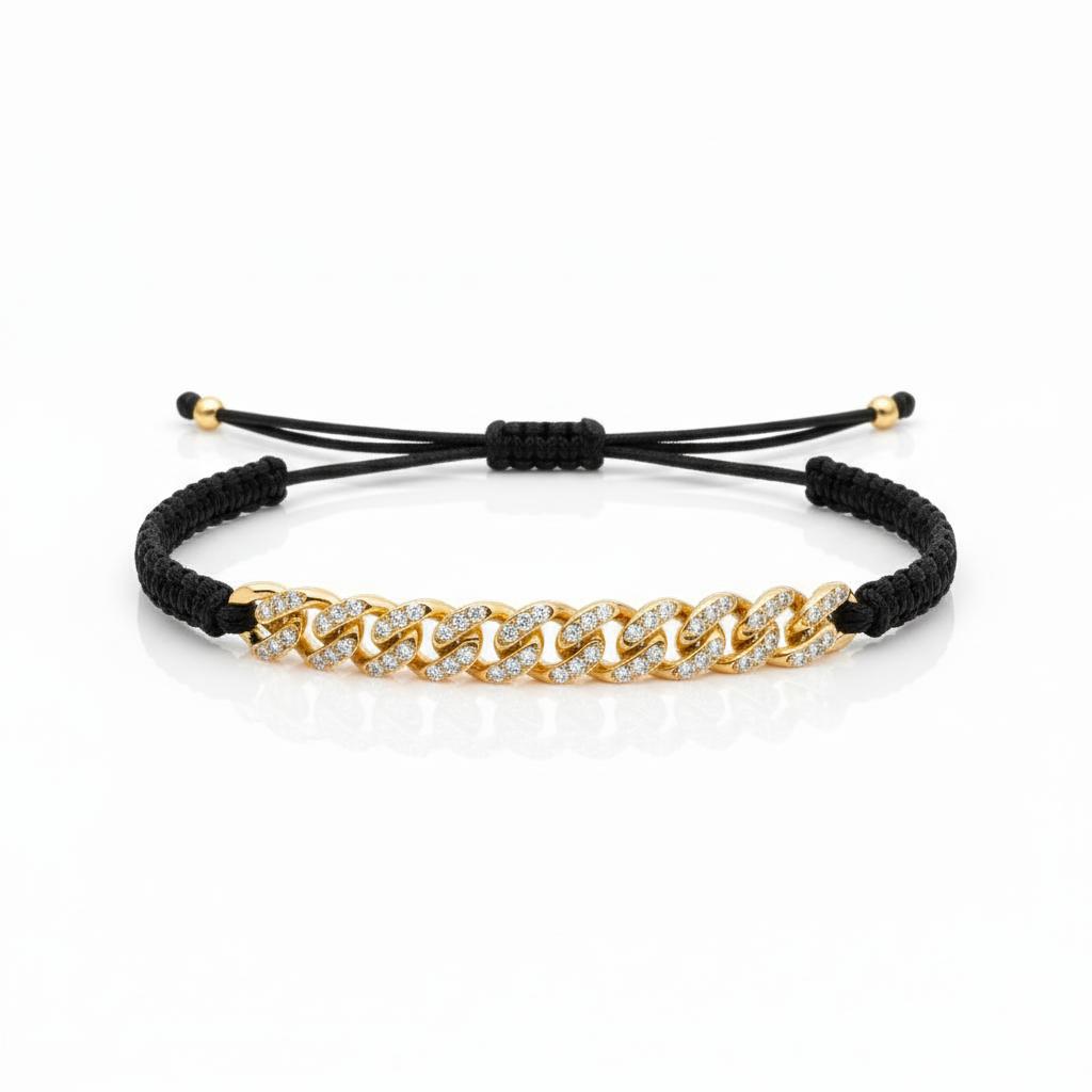 צמיד קובני זהב 14K ומקרמה יהלומים 0.40 קראט מק״ט 725