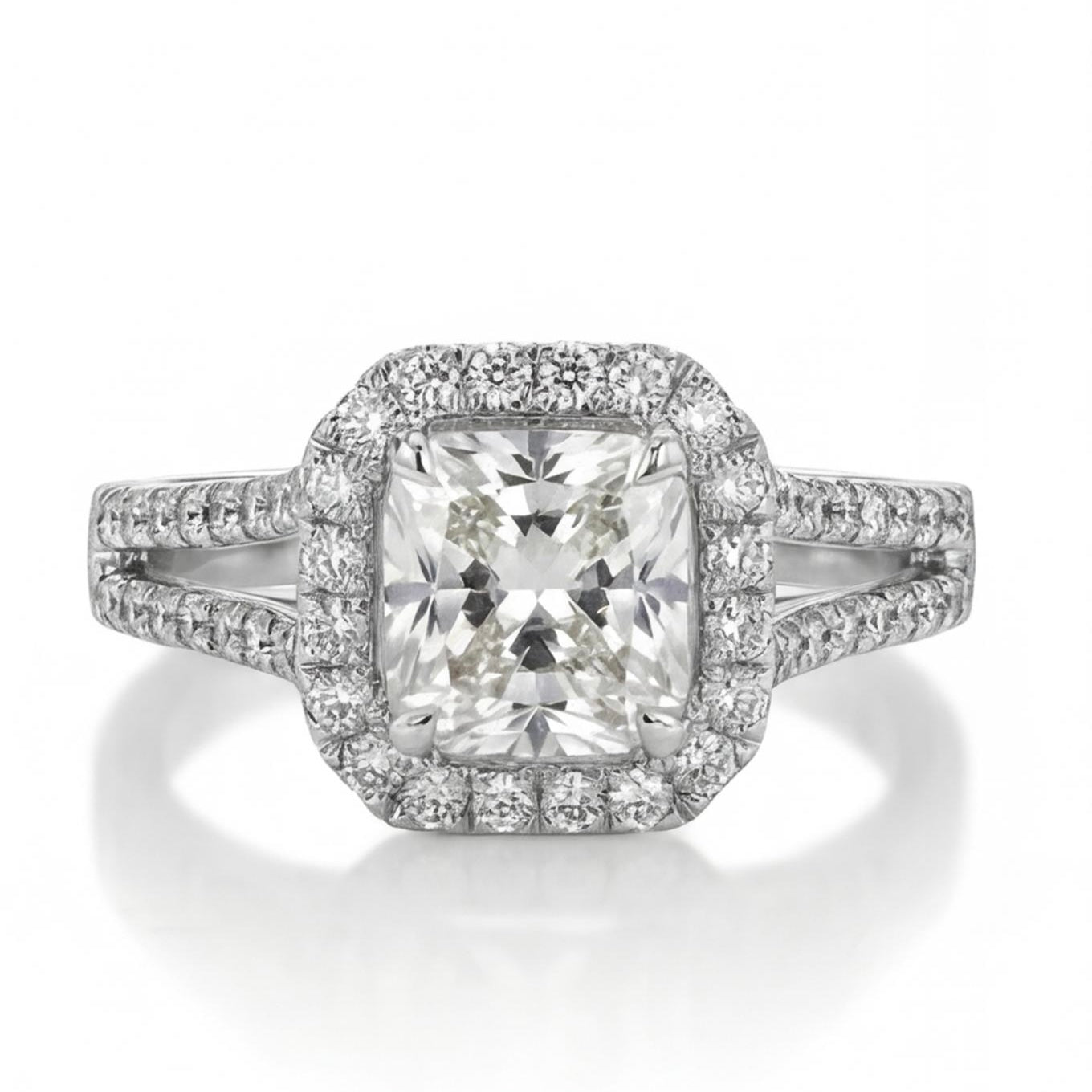 טבעת זהב 14K לבן יהלום פרינסס היילו ושיבוצי צד 1.00 קראט מק״ט 1020