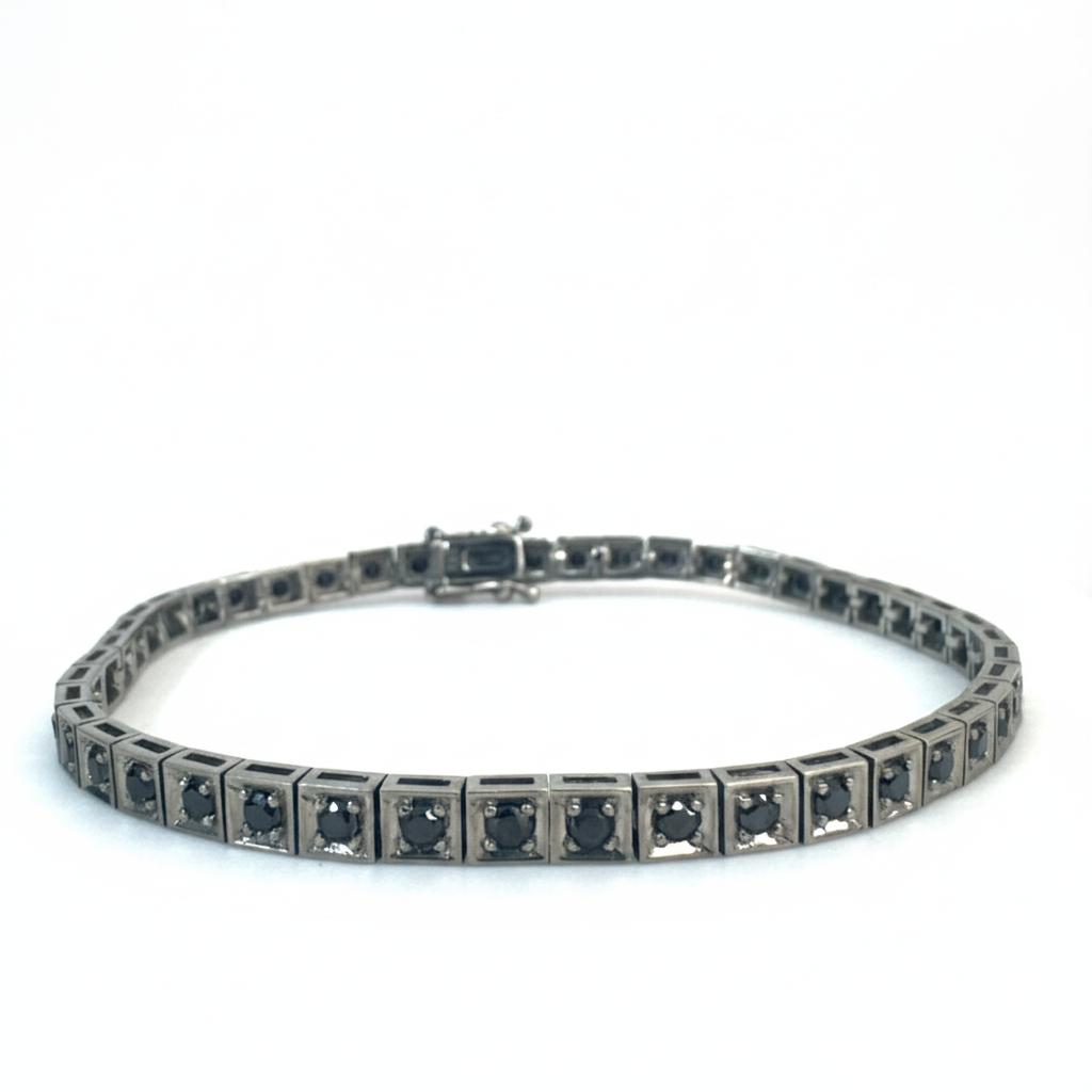 צמיד טניס שוקולד יהלומים שחורים טבעיים 2.10 קראט זהב 14K לבן מק״ט 811