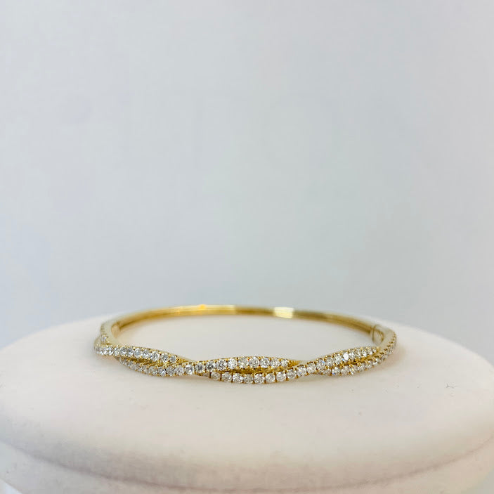 צמיד קשיח צמה זהב צהוב 14K משובץ 1.53 קראט יהלומים טבעיים צבע F נקיון VS מק"ט 376