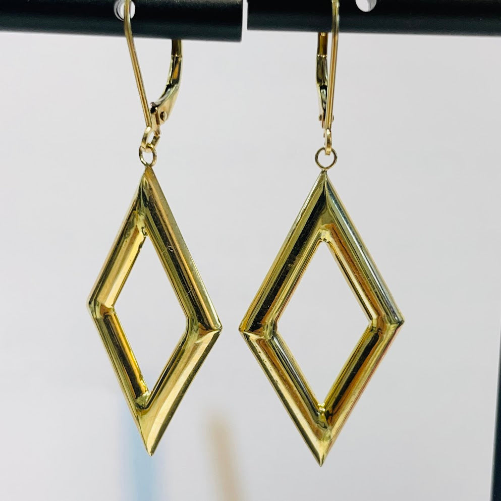 עגילי זהב צהוב 14K בצורת מעויין מק"ט 282