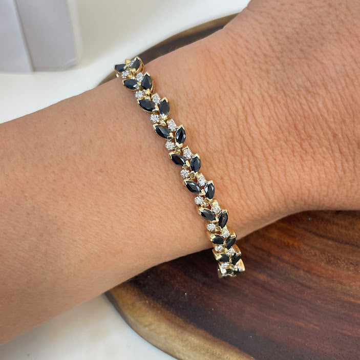 צמיד זהב צהוב 14K משובץ 0.45 קראט יהלומים טבעיים 5.00 קראט אבני חן בצורת מרקיזה מק"ט 411