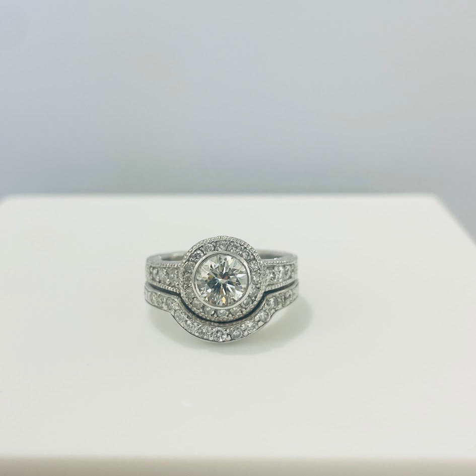 סט טבעות יהלומים טבעיים יהלום מרכזי 1.00 קראט צבע F ניקיון SI ו0.25 קראט יהלומי צד צבע F ניקיון VS שילוב זהב 14K ופלטינה מק"ט 330