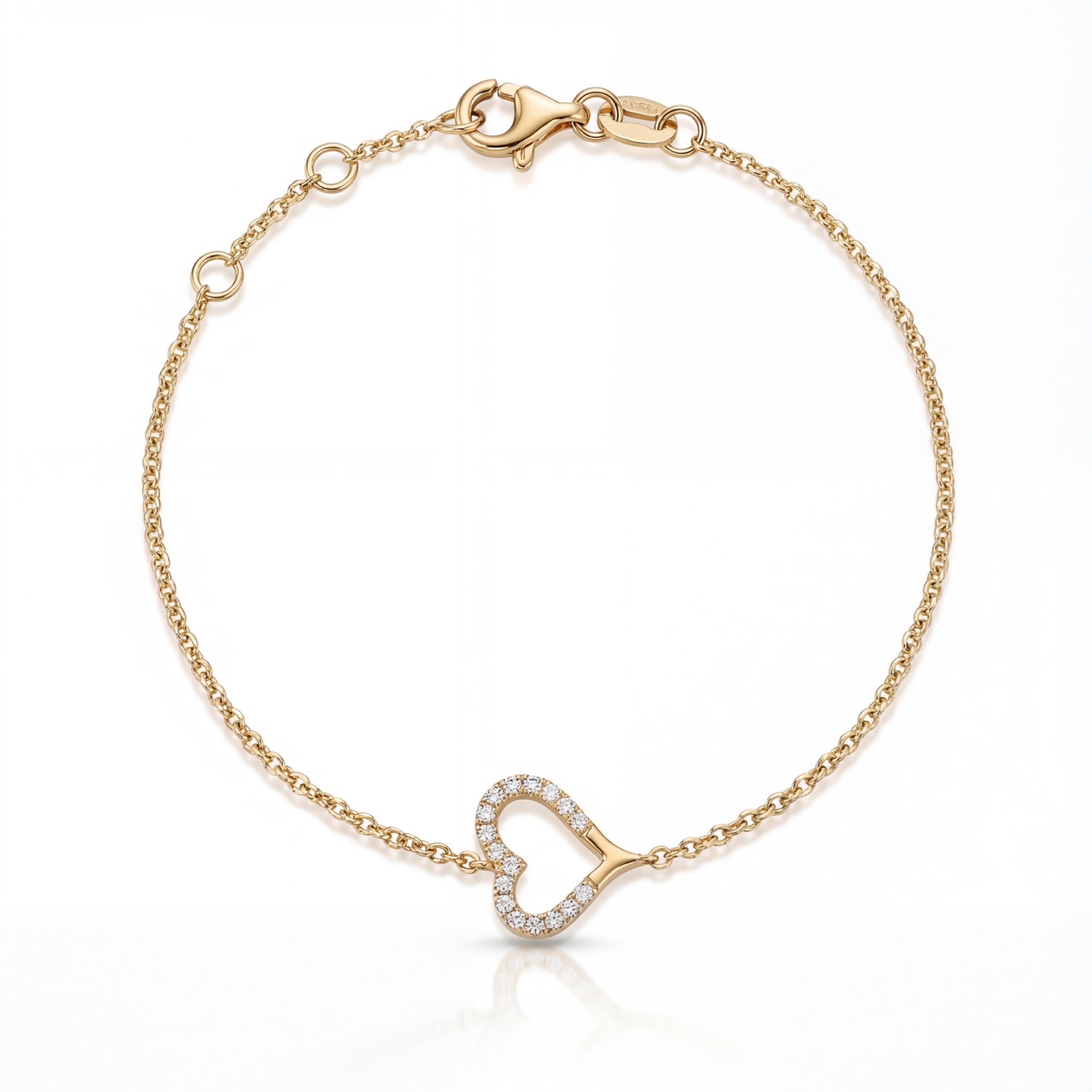 צמיד זהב 18K צהוב לב יהלומים מק״ט 878