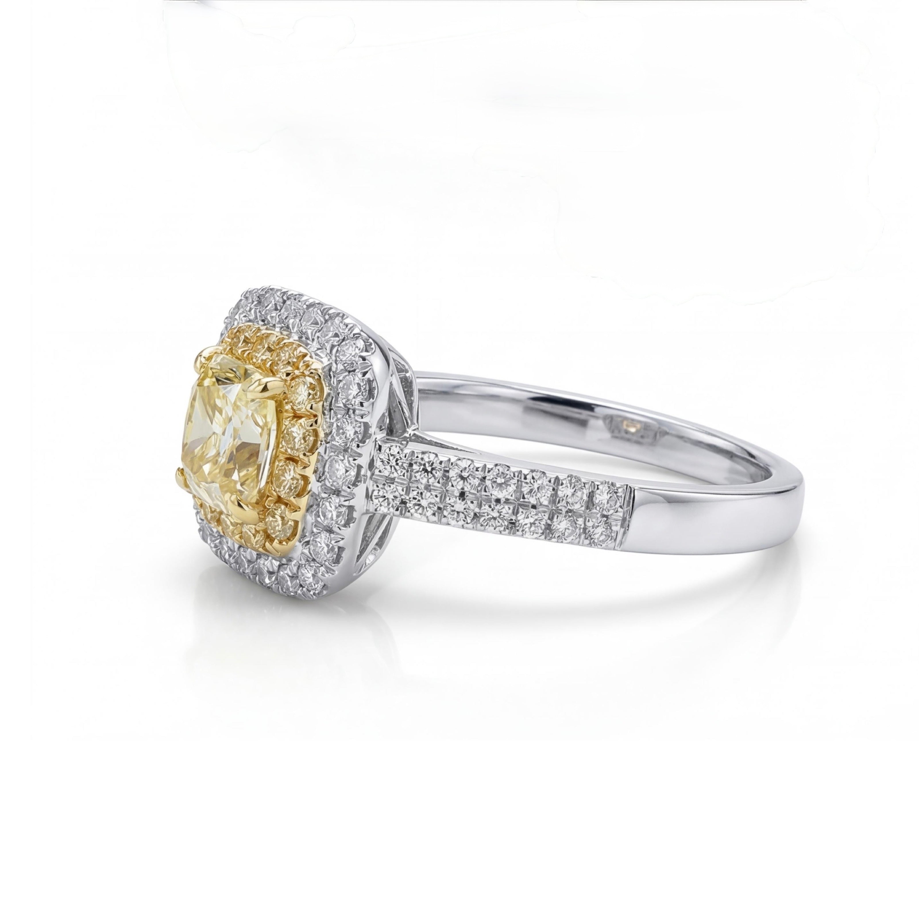 טבעת זהב 14K לבן יהלום צהוב Fancy מרכזי ויהלומים 1.20 קראט מק״ט 903