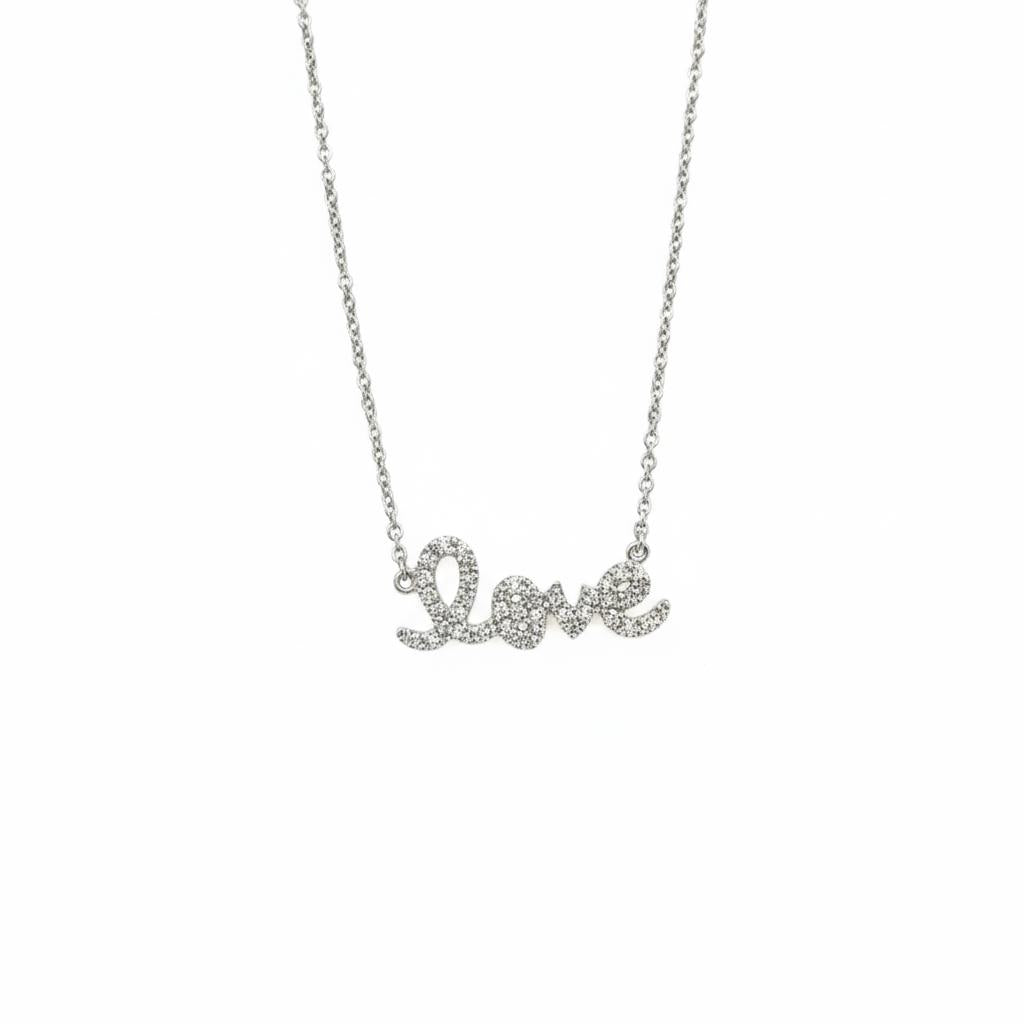 שרשרת זהב 14K לבן יהלומים "Love" מק״ט 612