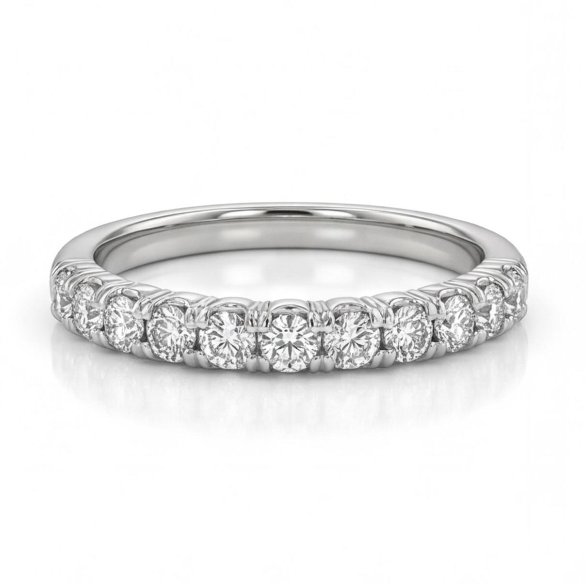 טבעת חצי פס זהב 14K לבן יהלומים מק״ט 979