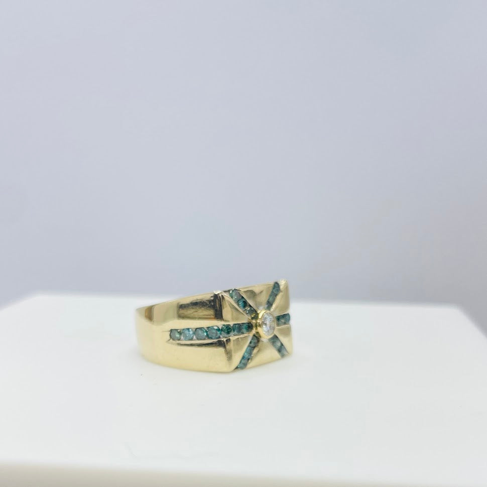 טבעת זהב צהוב 18K משובצת יהלומים טבעיים 0.35 יהלומים צבועים 0.18 אבן מרכזית צבע F נקיון VS מק"ט 141