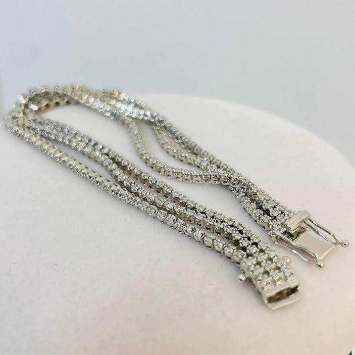 שלושה צמידי טניס מחוברים זהב לבן 18K משובץ 3.00 קראט יהלומים טבעיים צבע F נקיון VS מק"ט 58