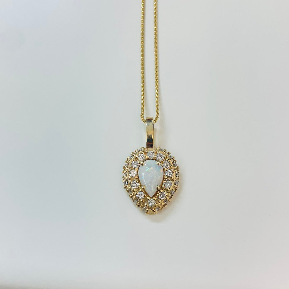 שרשרת צהוב 14K משובצת 0.85 קראט יהלומים טבעיים צבע F נקיון VS ו1.00 קראט אבן חן אופל מק"ט 423