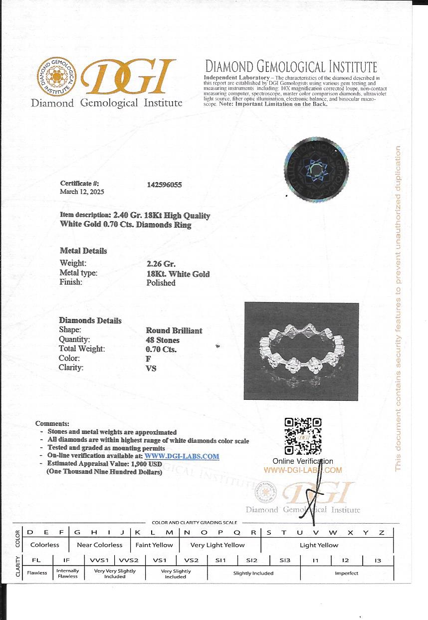 טבעת איטרניטי יהלומים שיבוץ בעיצוב פרחים 0.70 קראט יהלומים טבעיים צבע F ניקיון VS זהב 18K לבן מק"ט 431