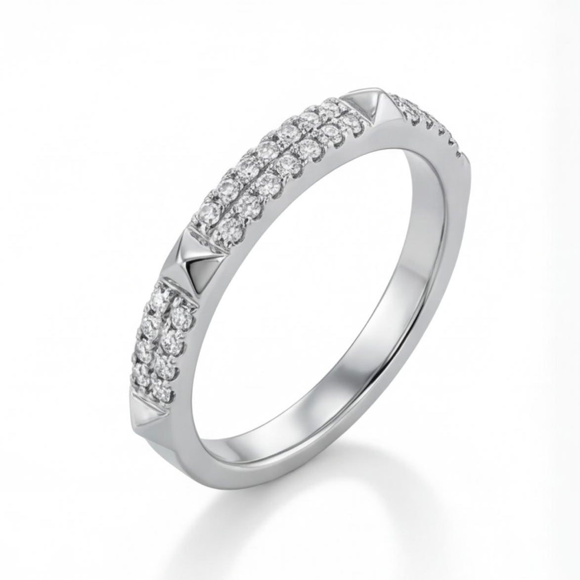 טבעת שני פסים זהב 14K יהלומים וניטים מק״ט 973