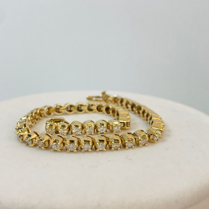 צמיד טניס זהב צהוב 14K משובץ 3.00 קראט יהלומים טבעיים צבע F נקיון VS מק"ט 433