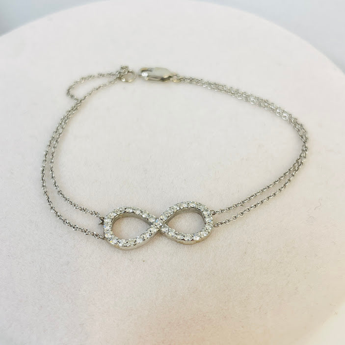 צמיד אינפיניטי זהב לבן 14K משובץ 0.35 קראט יהלומים טבעיים צבע F נקיון VS מק"ט 180