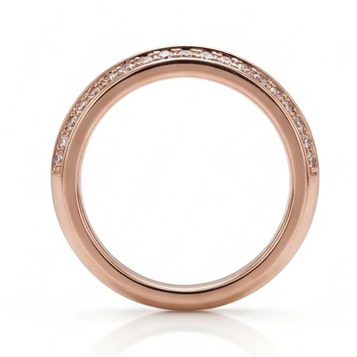 טבעת זהב 14K רוז גולד שני פסי יהלומים מק״ט 965