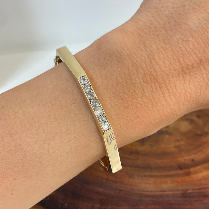 צמיד מתומן קשיח זהב צהוב 14K משובץ 1.20 קראט יהלומים טבעיים צבע F נקיון VS מק"ט 268