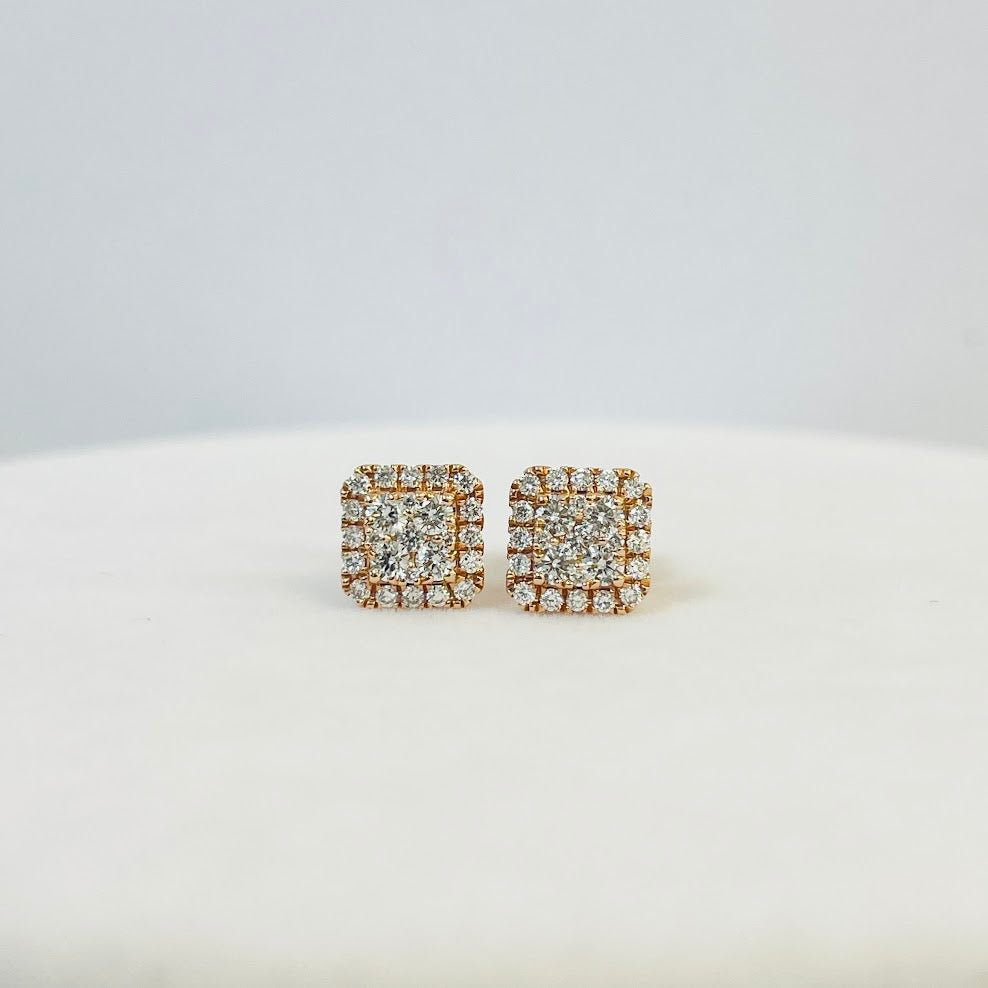 עגילי זהב רוז גולד 14K משובצים יהלומים טבעיים 0.43 קראט צבע F נקיון VS מק"ט 384