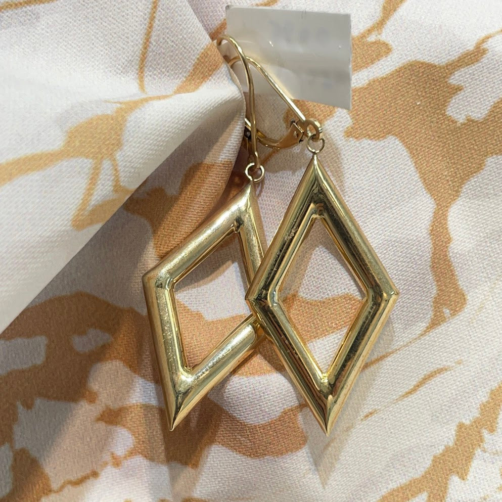 עגילי זהב צהוב 14K בצורת מעויין מק"ט 282