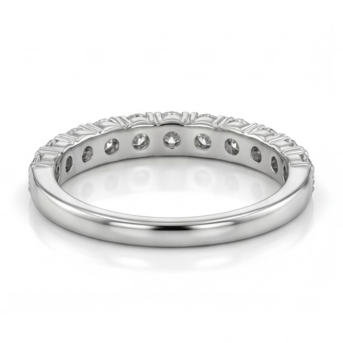 טבעת חצי פס זהב 14K לבן יהלומים מק״ט 979