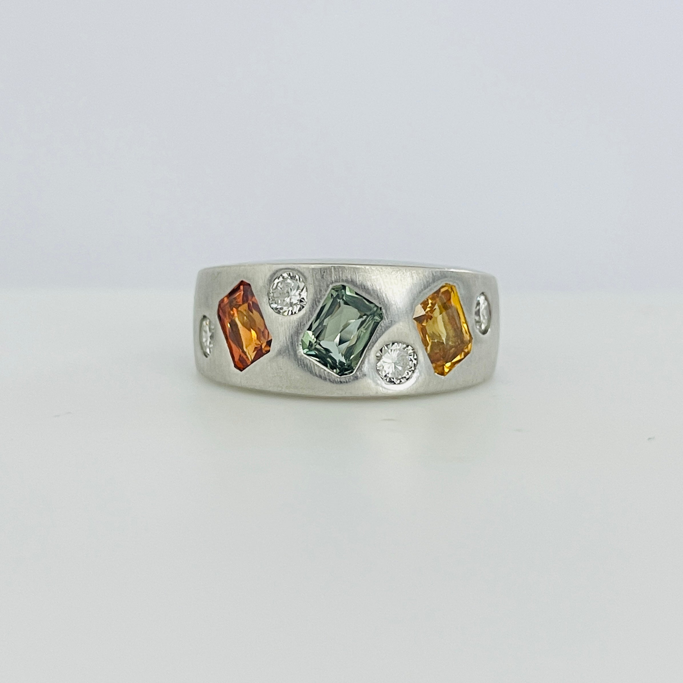 טבעת אבני חן צבעוניות 1.00 קראט ויהלומים 0.25 קראט צבע F ניקיון VS זהב 14K לבן מק"ט 552