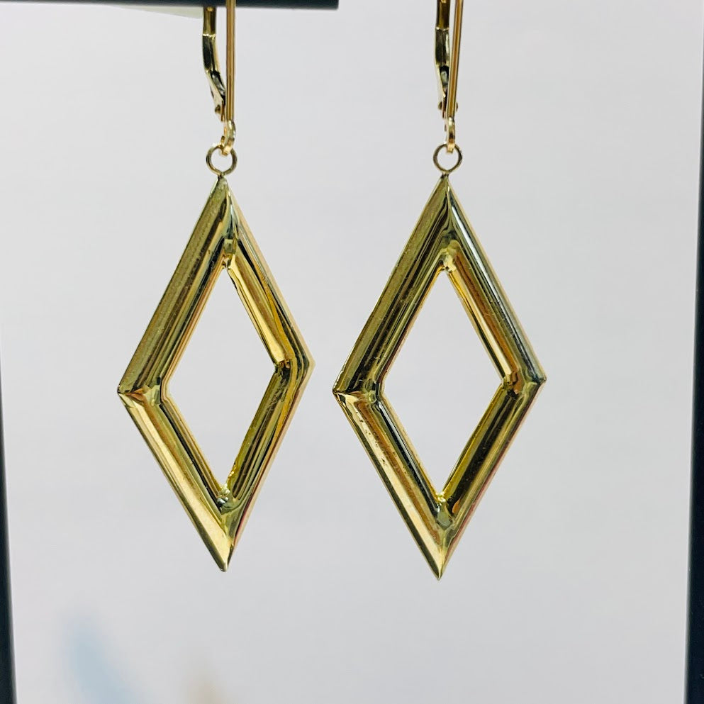 עגילי זהב צהוב 14K בצורת מעויין מק"ט 282