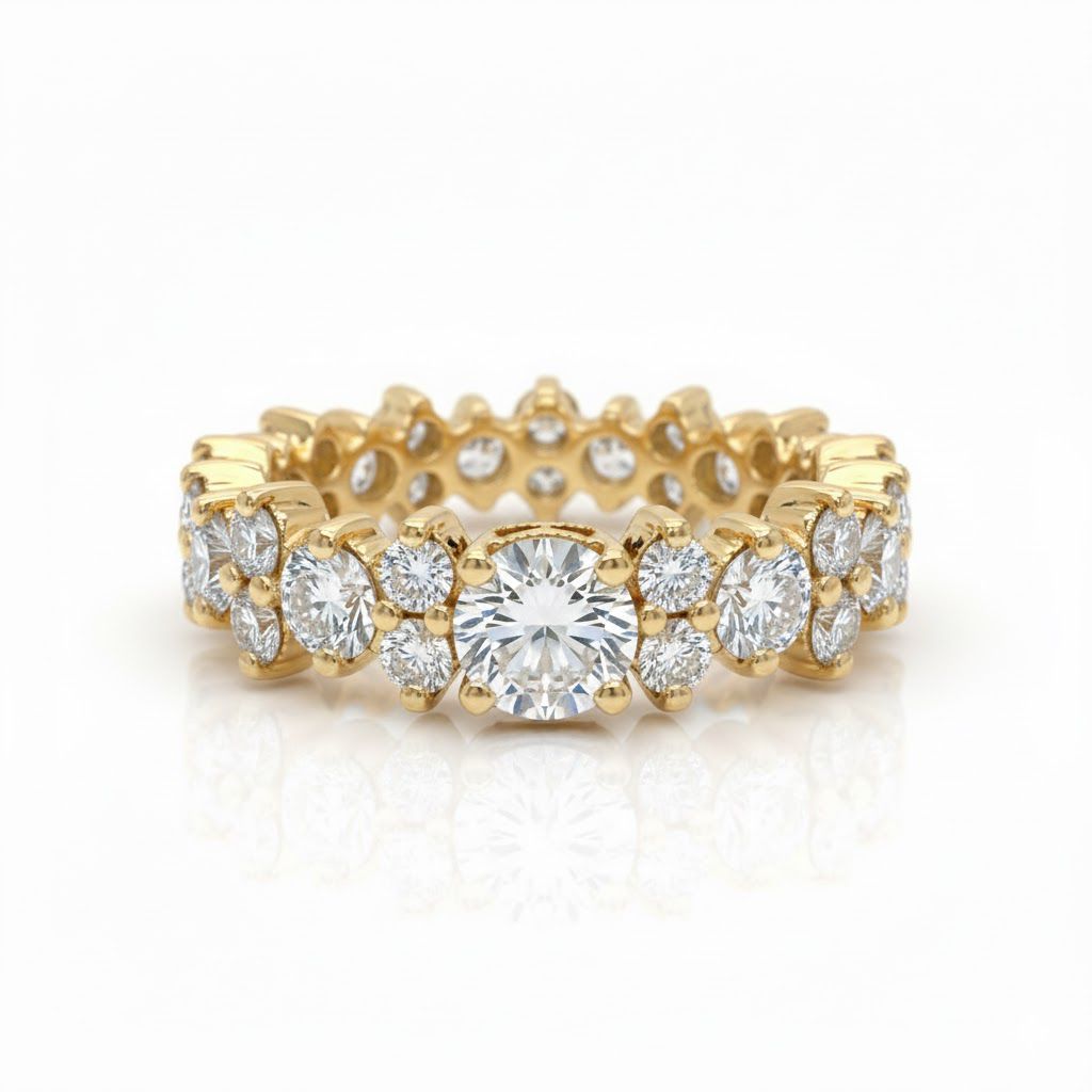 טבעת איטרניטי יהלומים טבעיים סיבוב מלא 1.25 קראט צבע F ניקיון VS זהב 14K צהוב מק״ט Y25