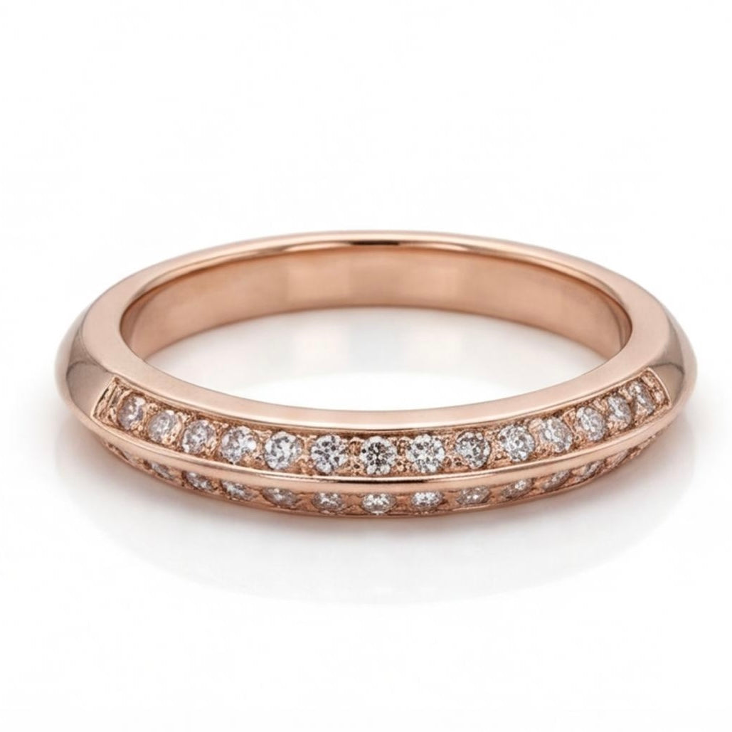 טבעת זהב 14K רוז גולד שני פסי יהלומים מק״ט 965