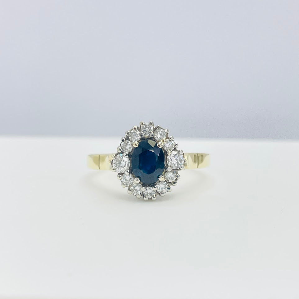 טבעת זהב 14K בסגנון וינטג עם אבן מרכזית 1.00 קראט ספיר ויהלומים טבעיים 0.45 קראט צבע E נקיון VVS מק"ט 179