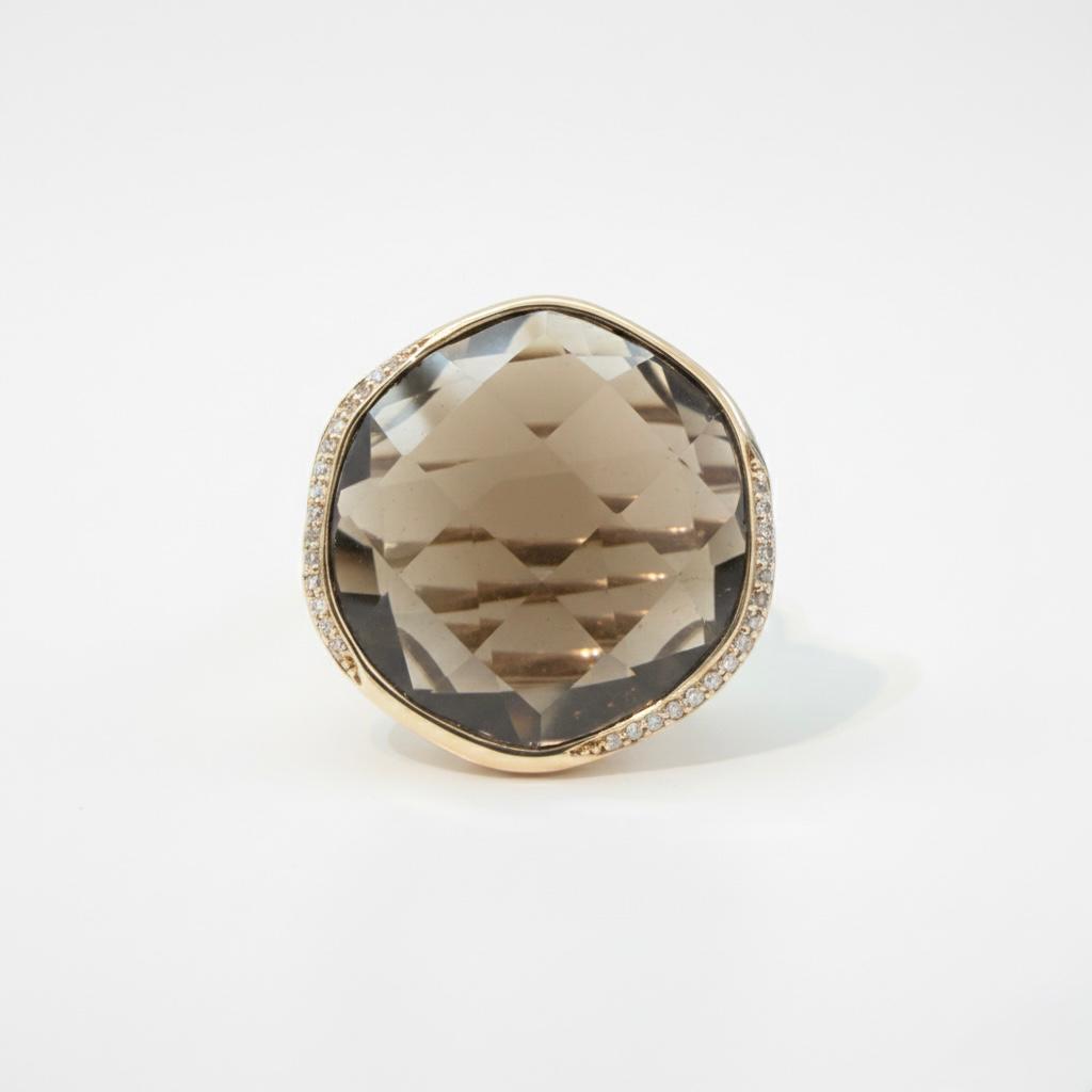 טבעת זהב 14K סמוקי קוורץ ויהלומים מק״ט MN3