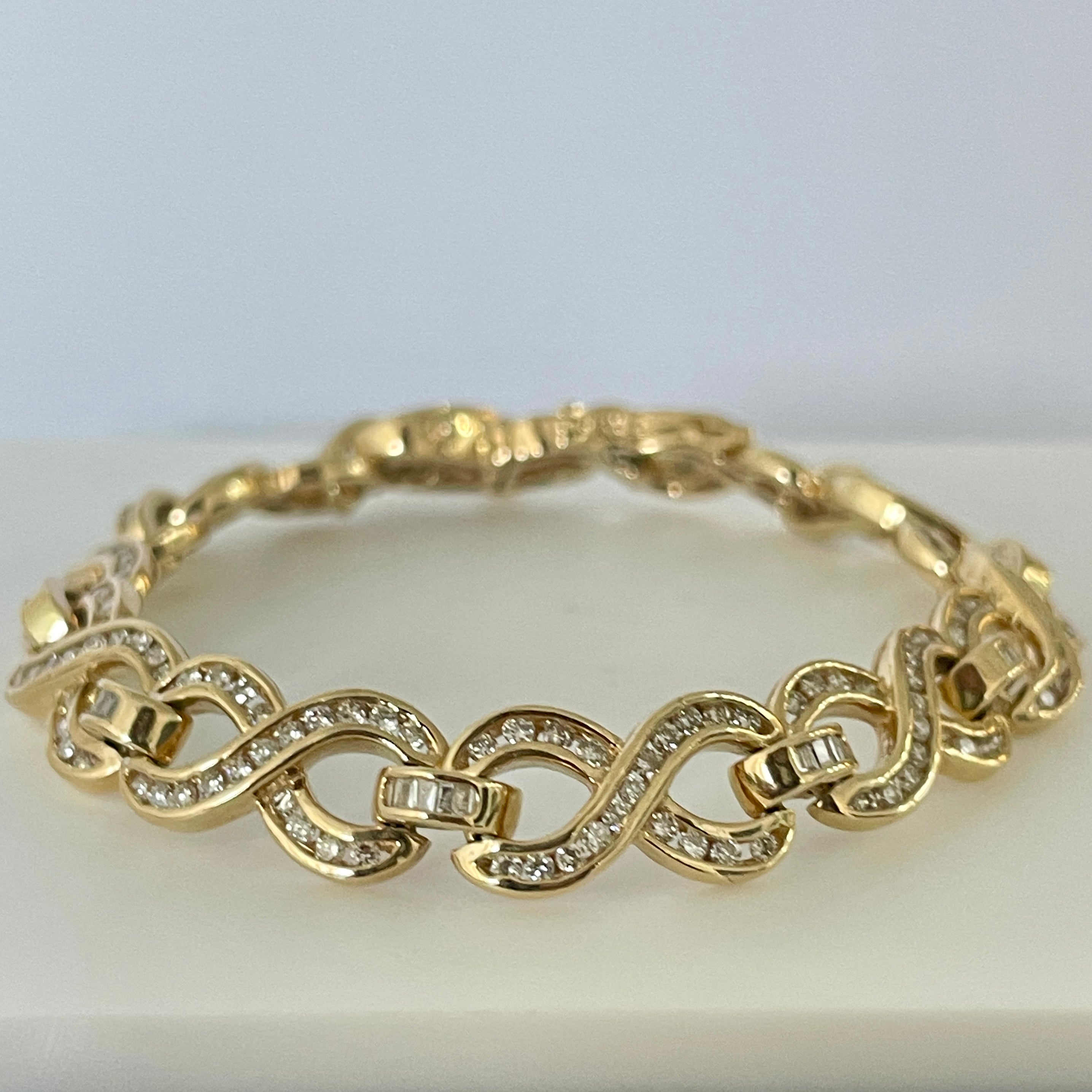 צמיד חוליות יהלומים טבעיים 3.80 קראט צבע F ניקיון VS זהב 14K צהוב מק"ט 581