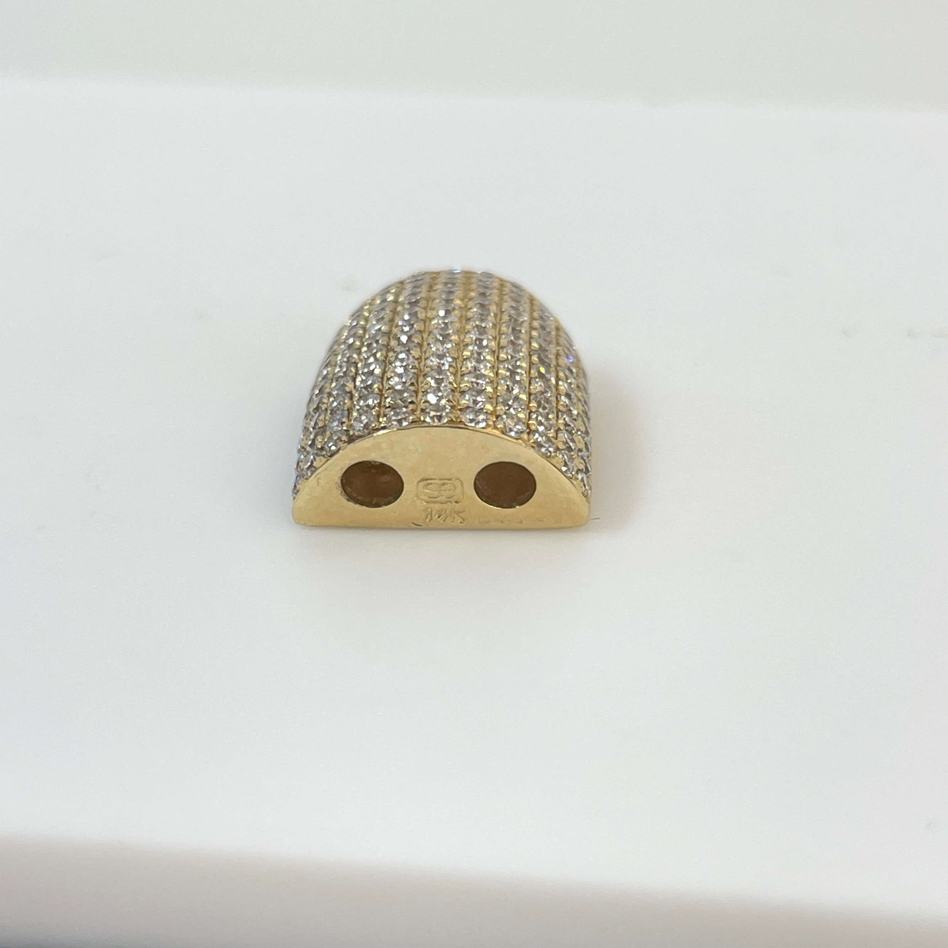 תליון יהלומים 1.09 קראט צבע F ניקיון VS-SI חלול בשני חורים מכל כיוון לשרשרת מתאימה זהב 14K צהוב מק״ט 651