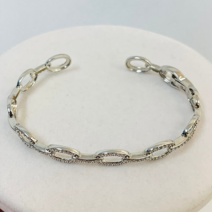 צמיד חוליות קשיח זהב לבן 14K משובץ 0.54 קראט יהלומים טבעיים צבע F נקיון VS מק"ט 370