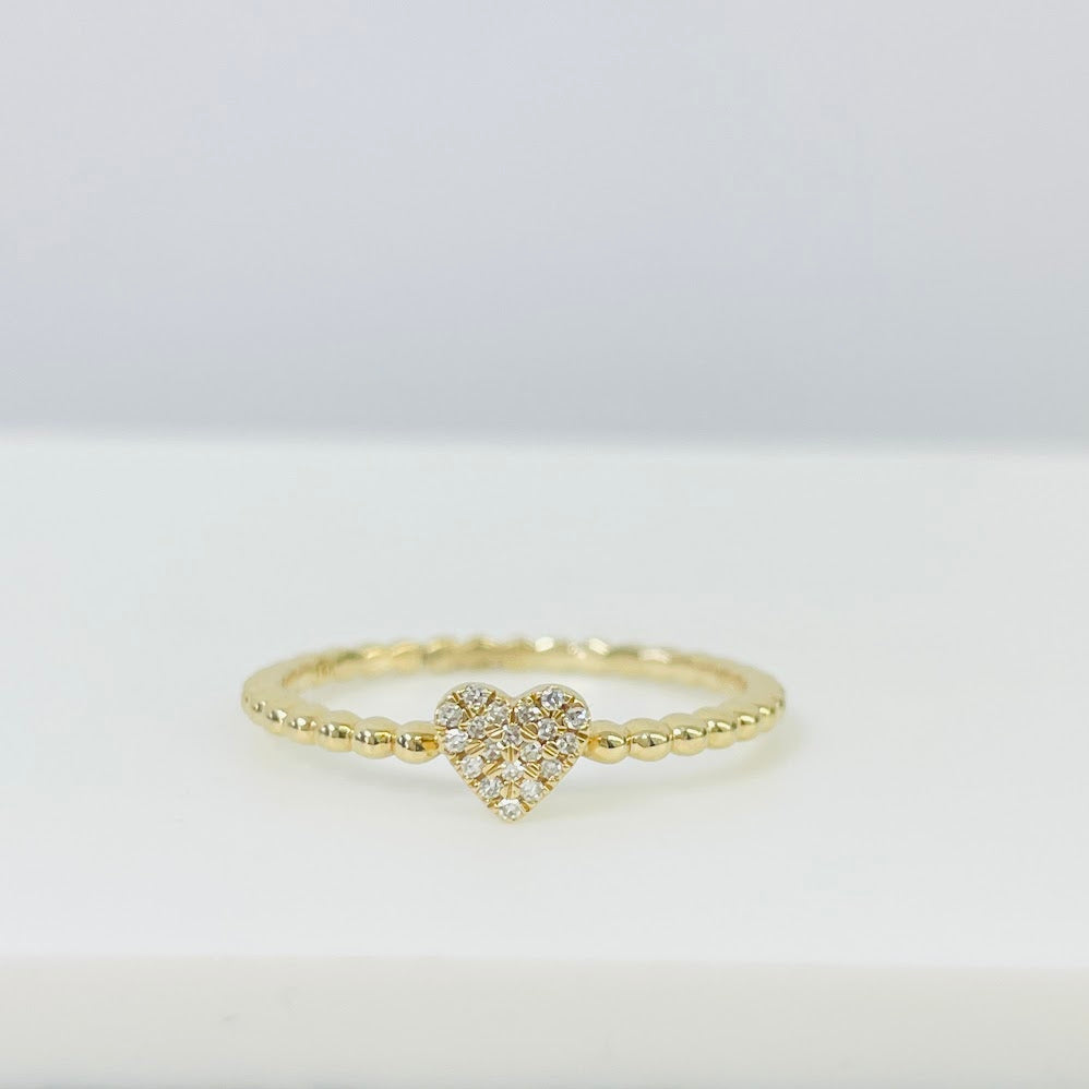 טבעת לב זהב צהוב 14K משובצת 0.06 יהלומים טבעיים צבע F נקיון VS מק"ט 353