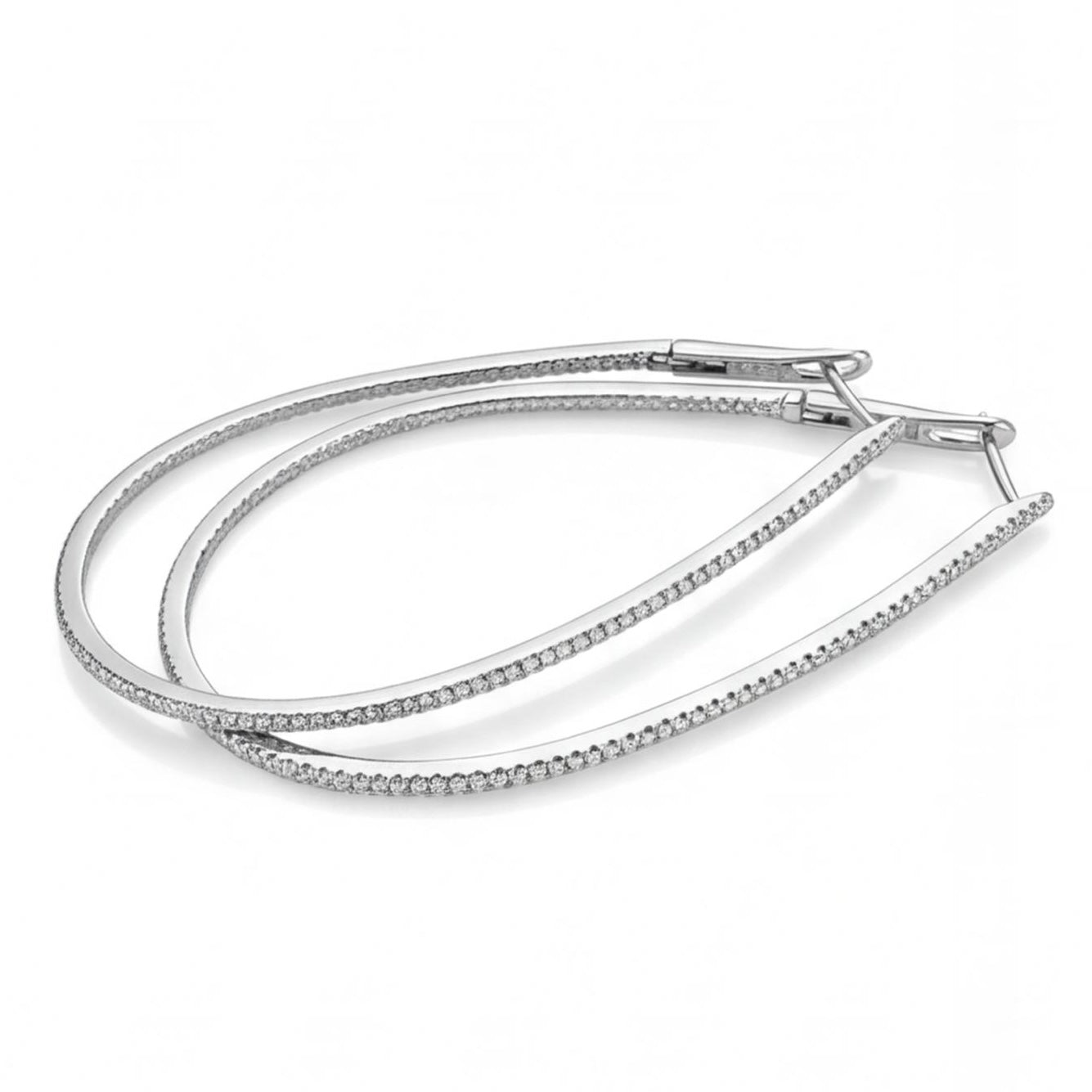 עגילי חישוק גדולים זהב 14K לבן יהלומים 1.50 קראט מק״ט 982