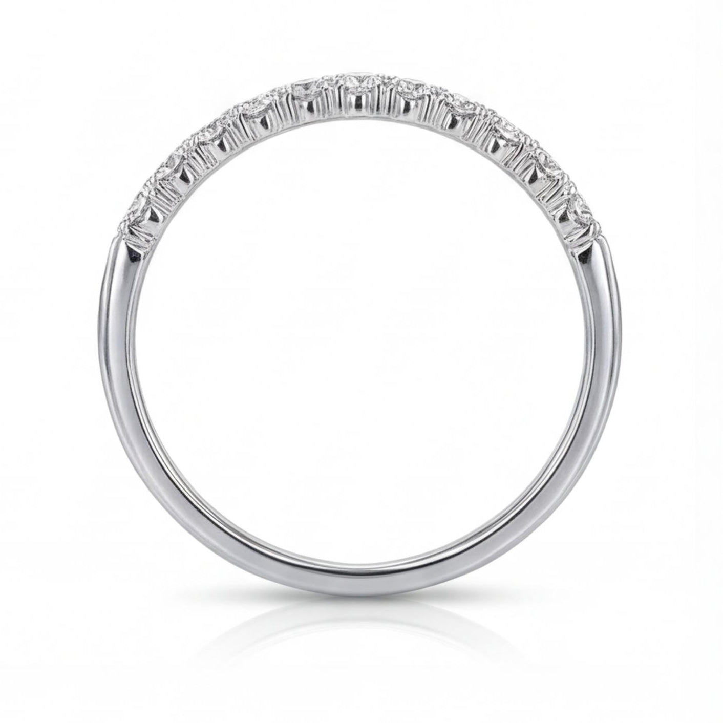 טבעת חצי פס זהב 14K לבן יהלומים מק״ט 976