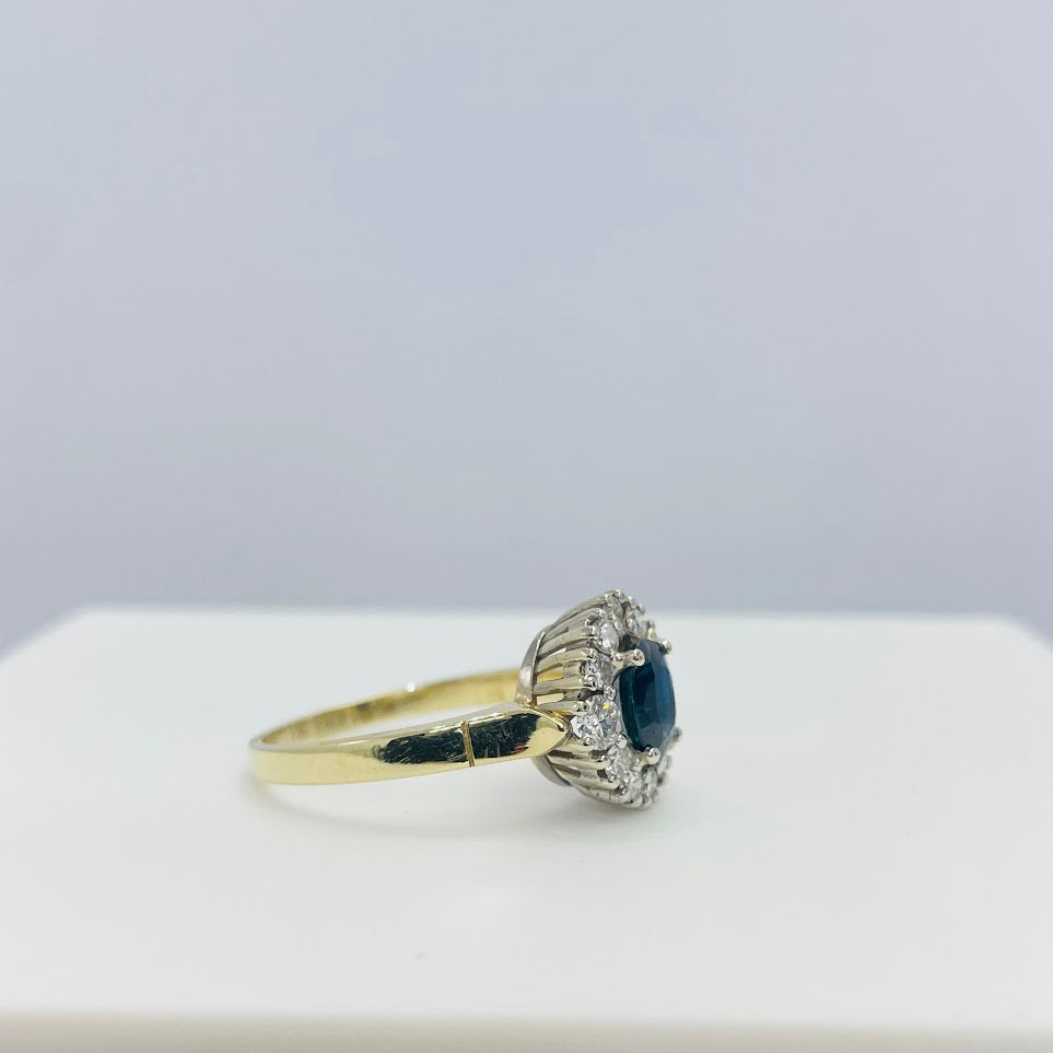 טבעת זהב 14K בסגנון וינטג עם אבן מרכזית 1.00 קראט ספיר ויהלומים טבעיים 0.45 קראט צבע E נקיון VVS מק"ט 179