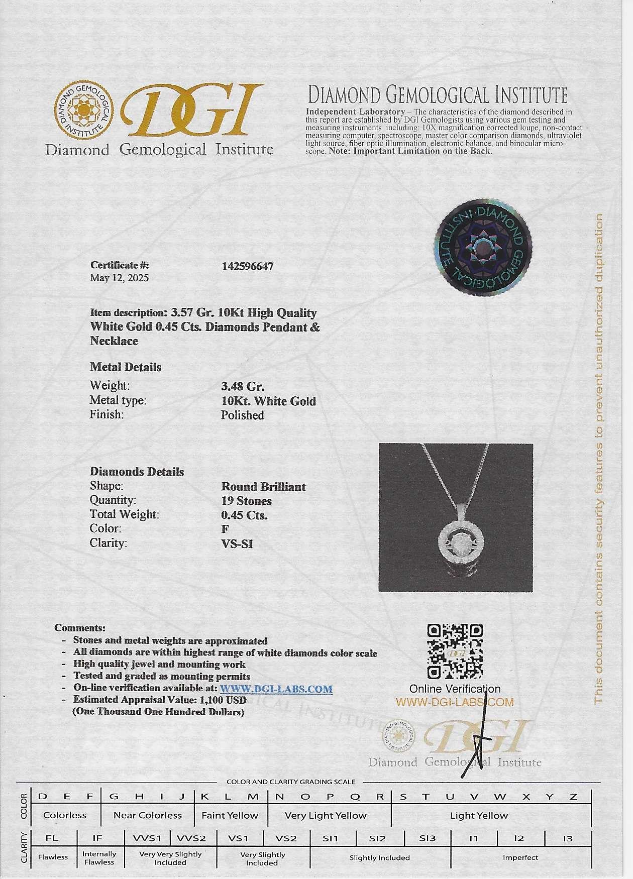 שרשרת יהלומים טבעיים בעיצוב היילו מיוחד 0.45 קראט צבע F ניקיון SI זהב 10K לבן מק"ט 406