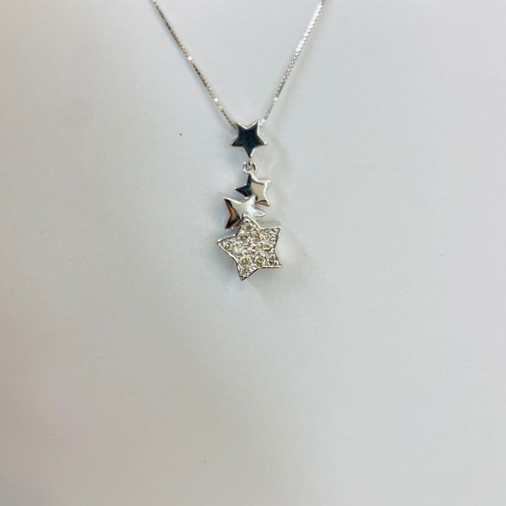 תליון כוכבים זהב לבן 14K משובץ 0.25 יהלומים טבעיים צבע F נקיון VS מק"ט 240